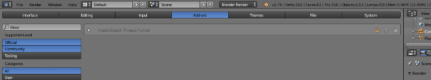 Blender threejs plugin activation
